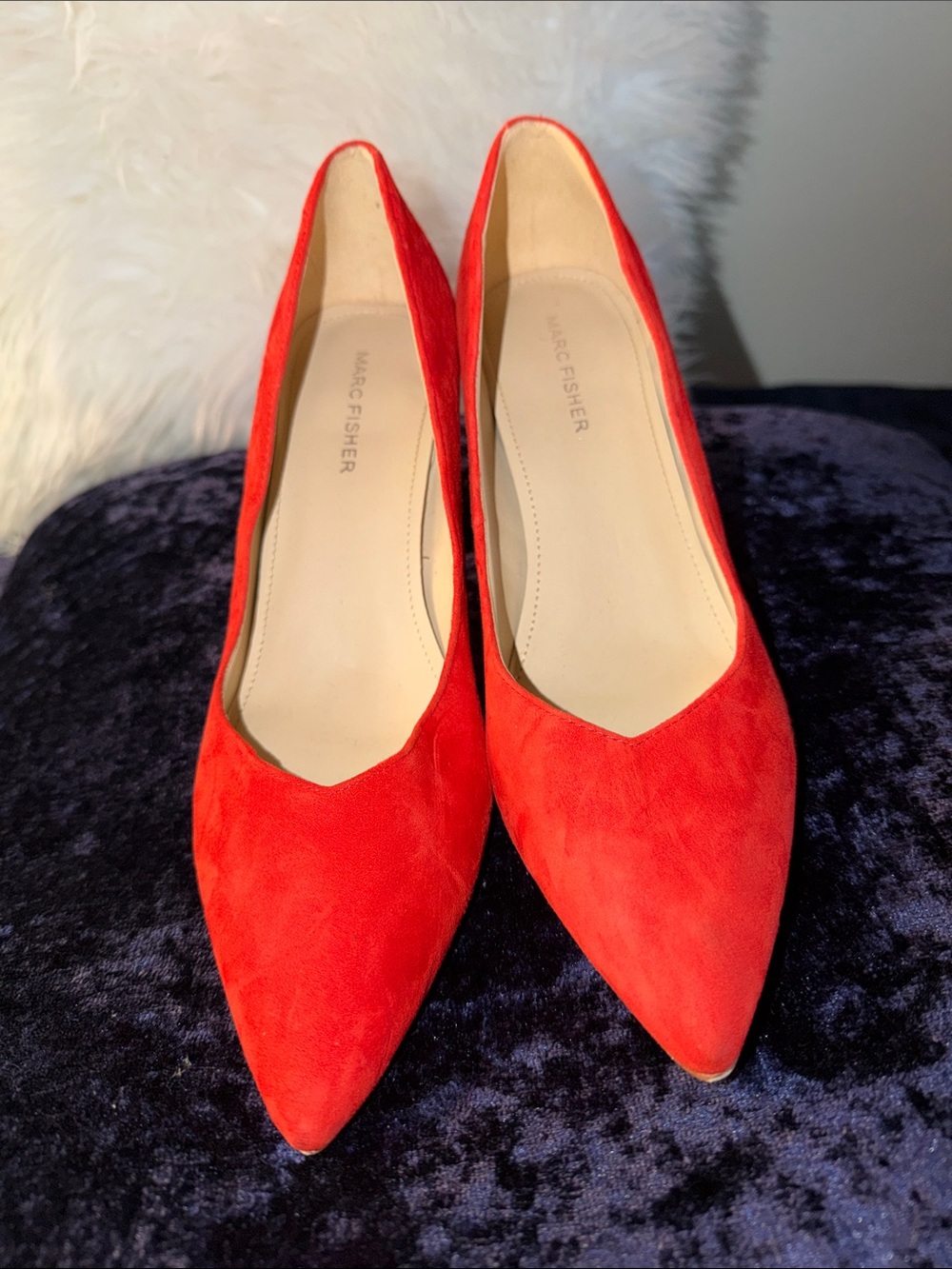 Marc Fisher Red Suede Pointed-Toe Heels